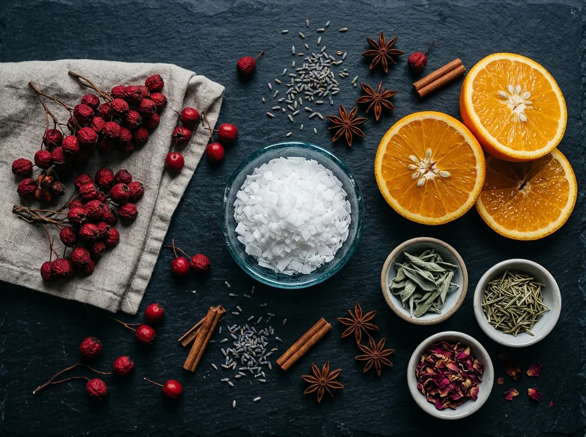 Plant-based cardiovascular food supplement ingredients - dried herbs, magnesium, hawthorn, vitamin C
